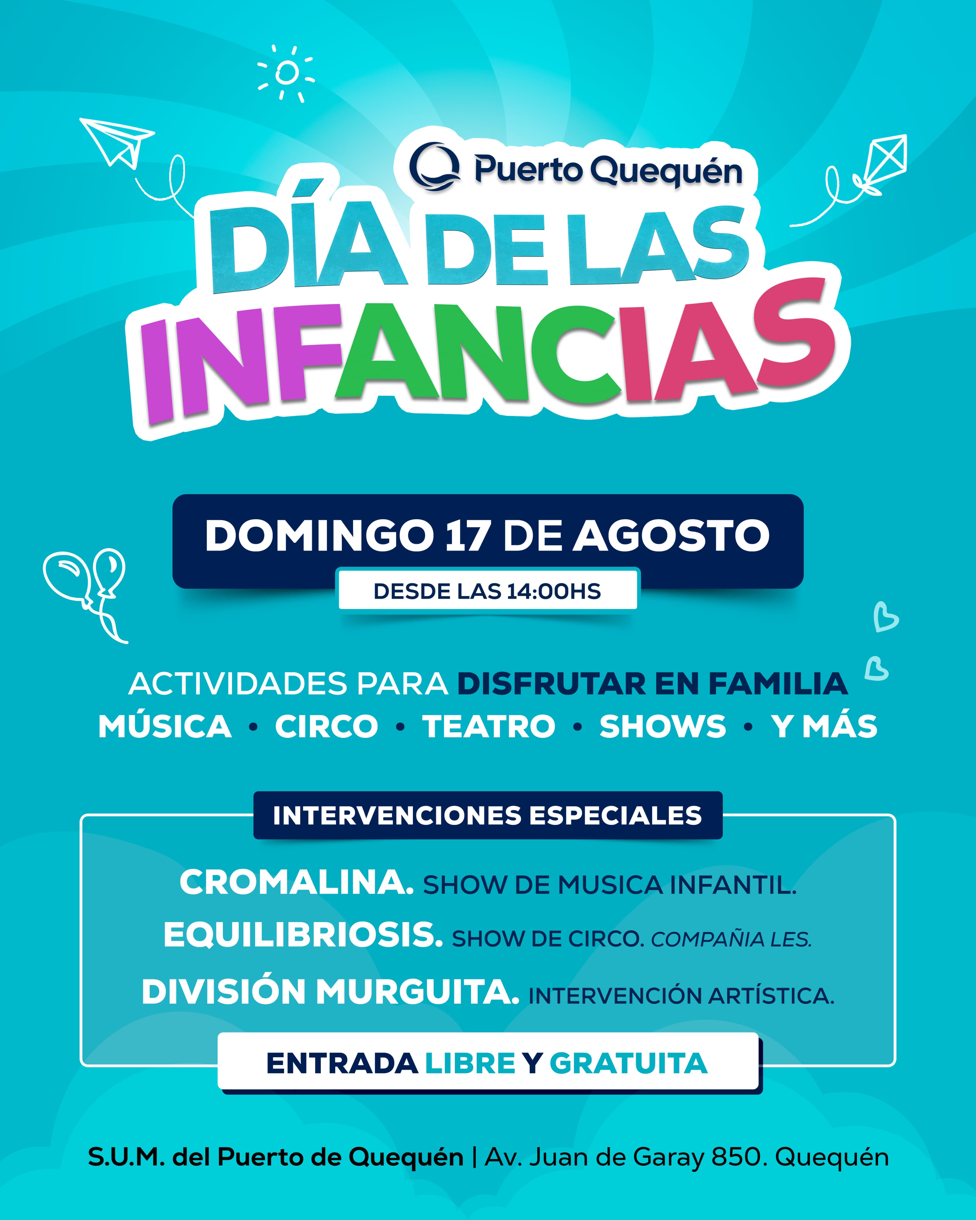 Puerto Quequén invita a todas las familias de Quequén y Necochea a celebrar el día de las infancias