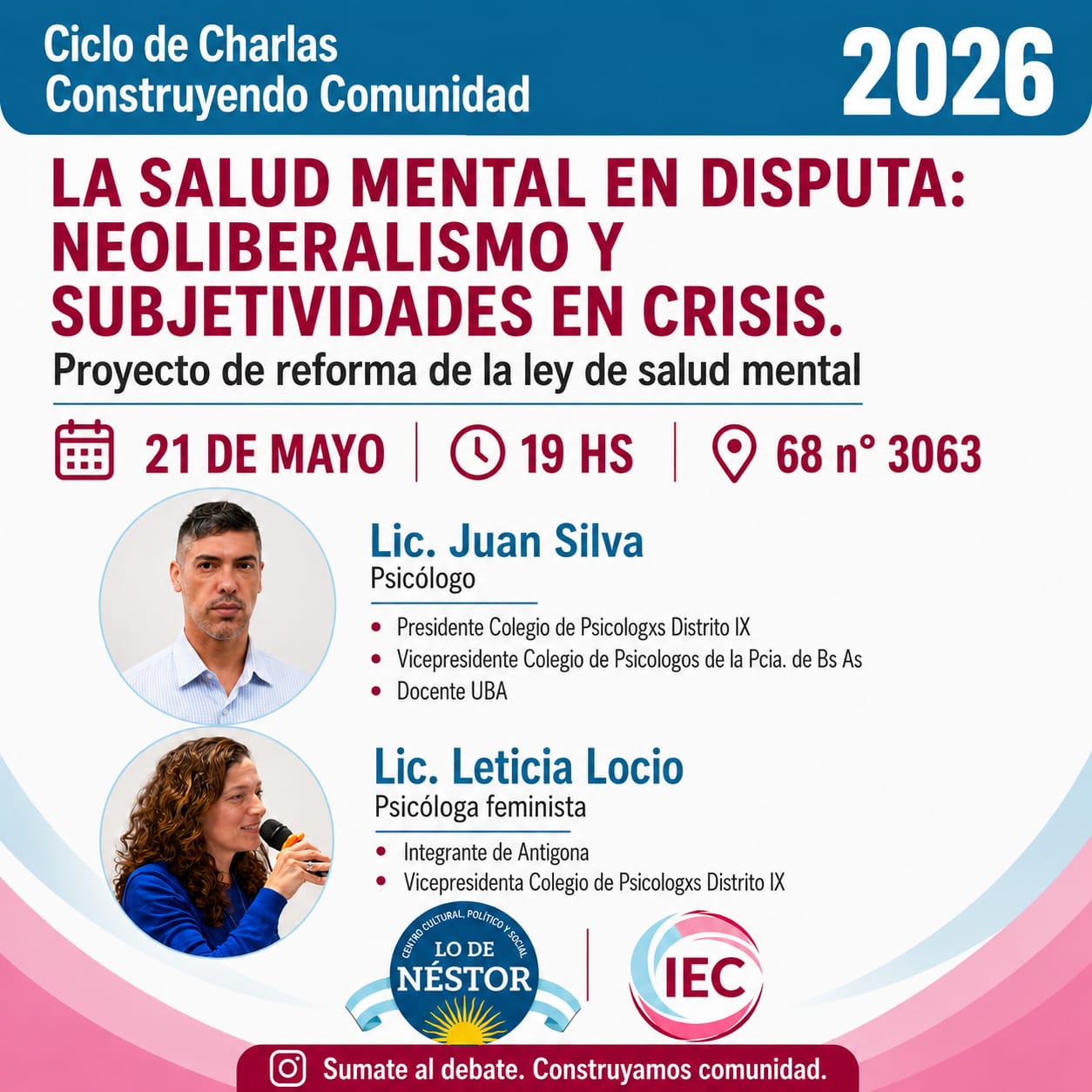 Nueva charla del ciclo “Construyendo Comunidad 2026” abordará la salud mental y el impacto del neoliberalismo